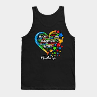 Teach Accept Understand Love Teacher Heart Autism Awareness Tank Top